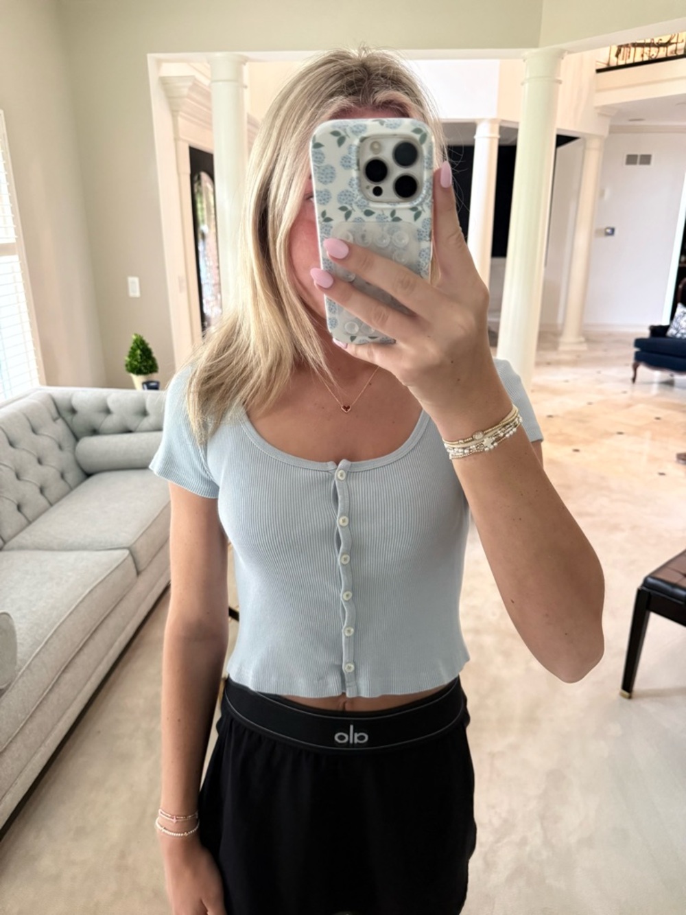 brandy zella ribbed light blue top